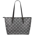 Black And White Knitted Pattern Print Leather Tote Bag With Zipper