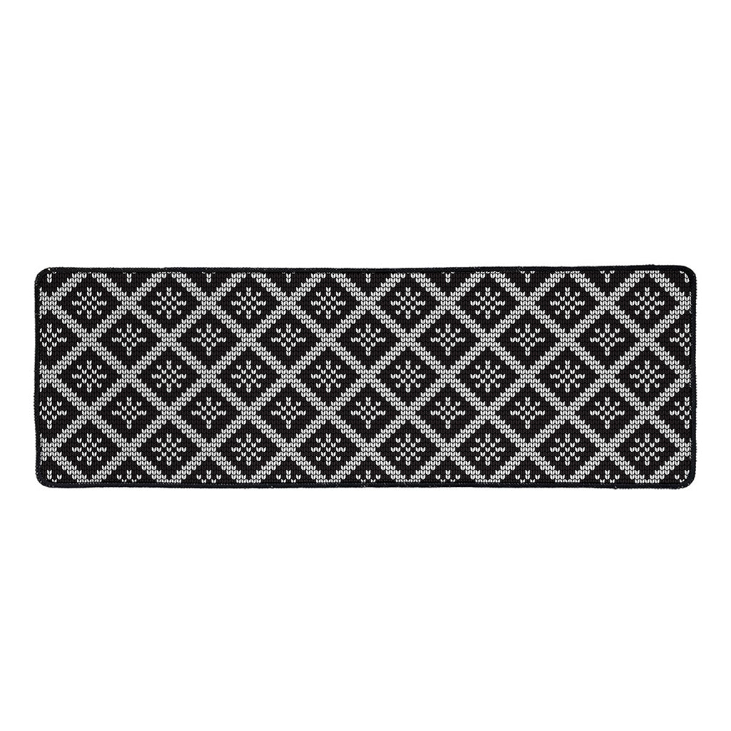 Black And White Knitted Pattern Print Long Kitchen Mat