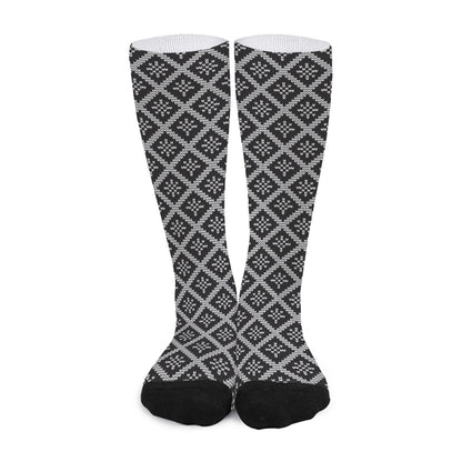 Black And White Knitted Pattern Print Long Socks