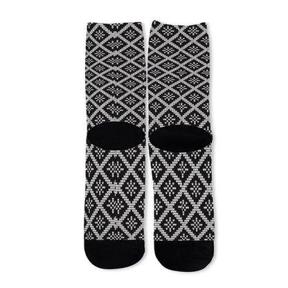 Black And White Knitted Pattern Print Long Socks