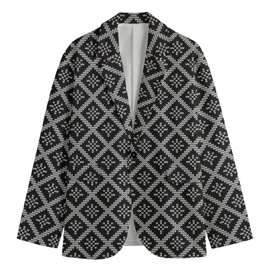 Black And White Knitted Pattern Print Men's Blazer