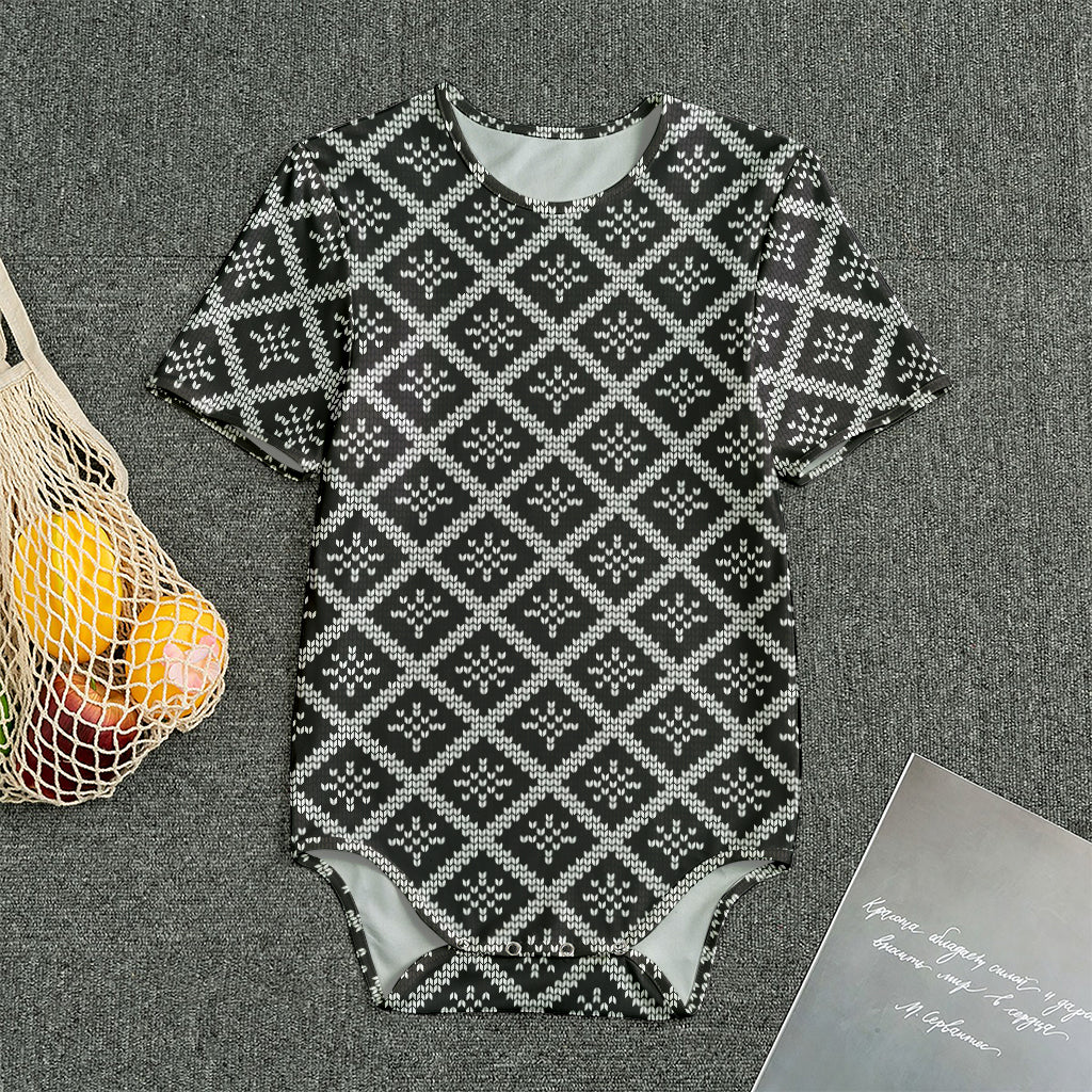 Black And White Knitted Pattern Print Men's Bodysuit