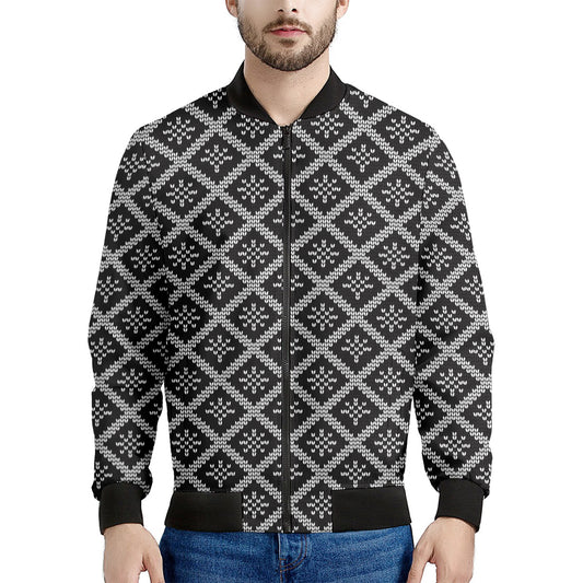 Black And White Knitted Pattern Print Men's Bomber Jacket
