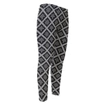 Black And White Knitted Pattern Print Men's Compression Pants