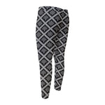 Black And White Knitted Pattern Print Men's Compression Pants