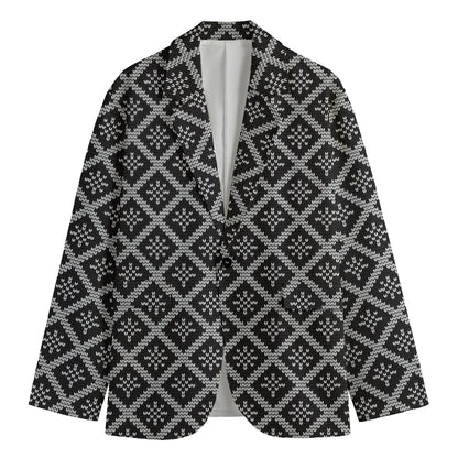 Black And White Knitted Pattern Print Men's Cotton Blazer