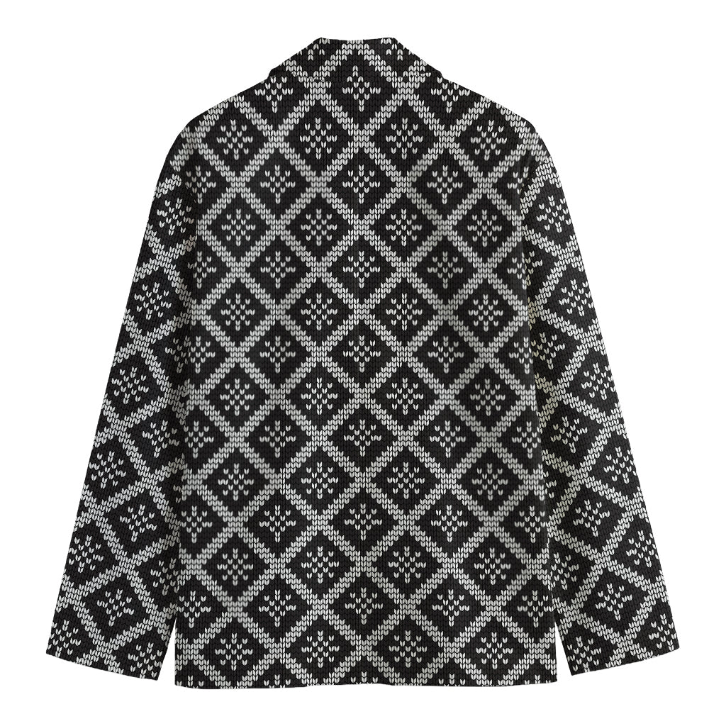 Black And White Knitted Pattern Print Men's Cotton Blazer