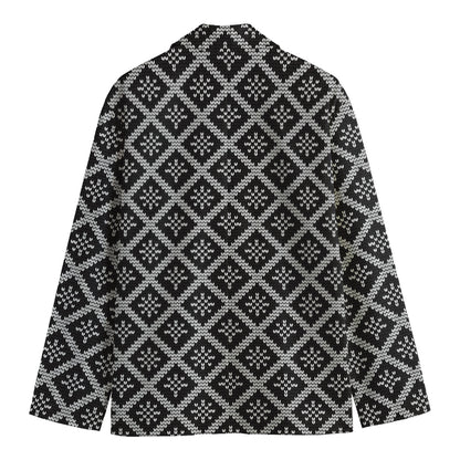Black And White Knitted Pattern Print Men's Cotton Blazer