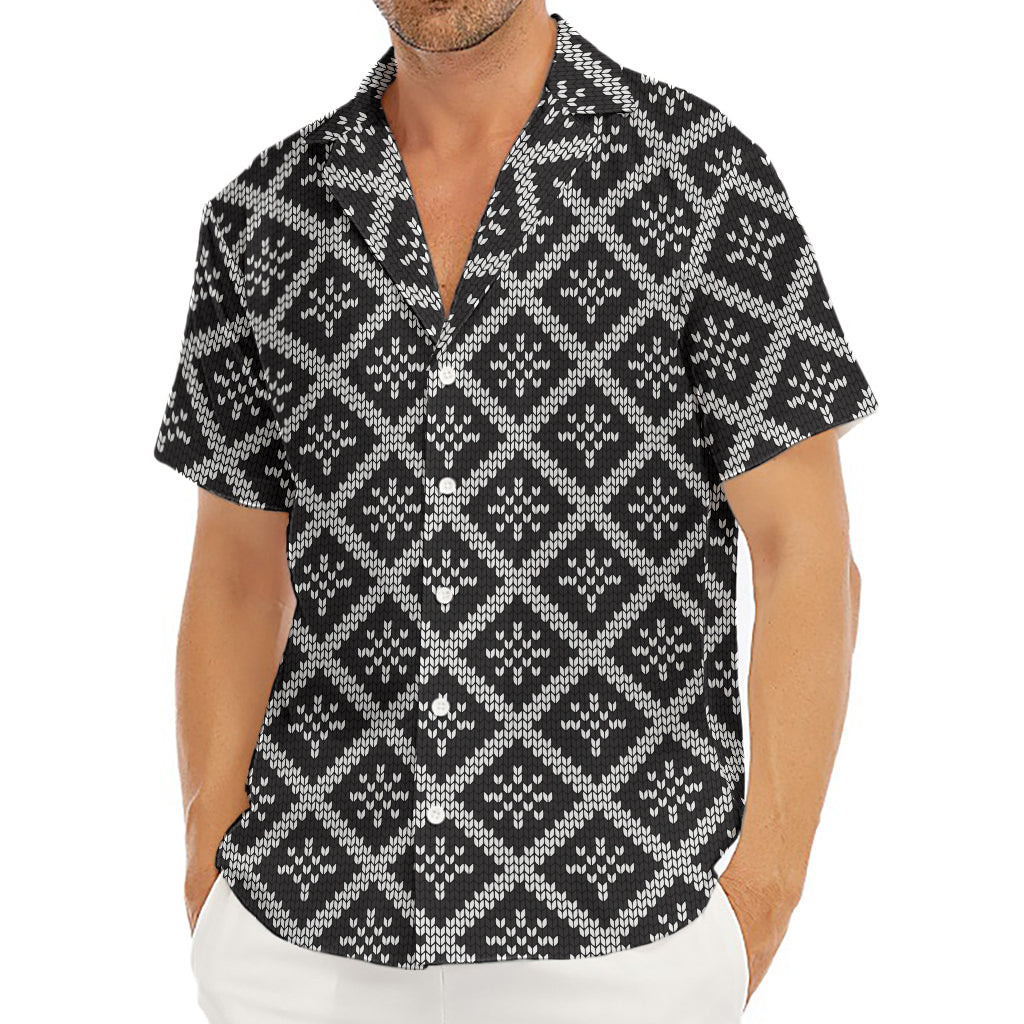 Black And White Knitted Pattern Print Men's Deep V-Neck Shirt