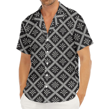 Black And White Knitted Pattern Print Men's Deep V-Neck Shirt