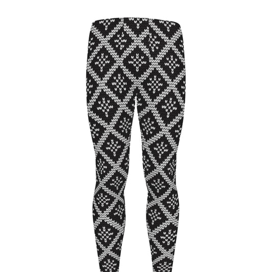 Black And White Knitted Pattern Print Men's leggings