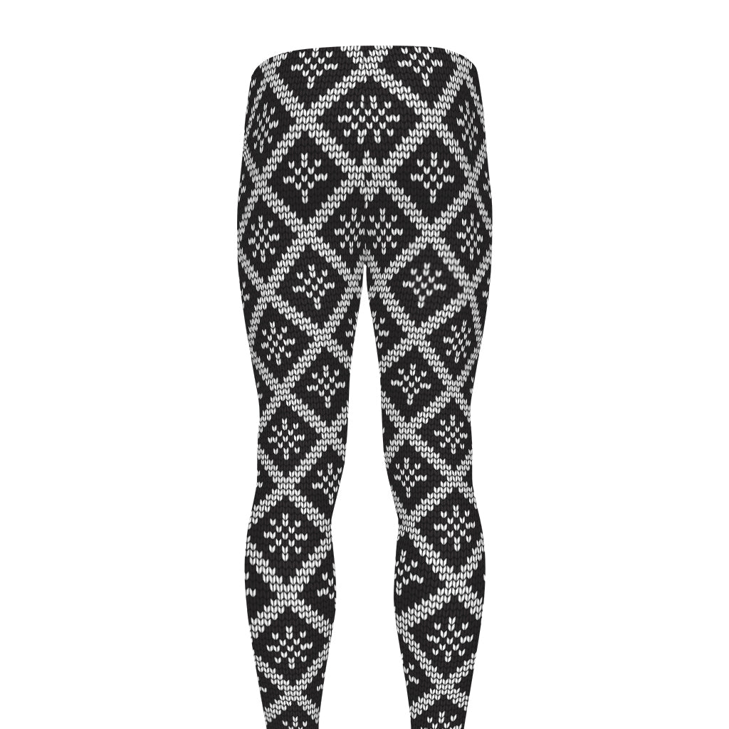 Black And White Knitted Pattern Print Men's leggings