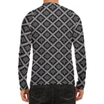 Black And White Knitted Pattern Print Men's Long Sleeve Rash Guard