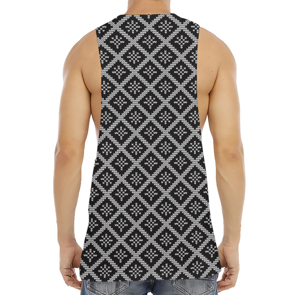Black And White Knitted Pattern Print Men's Muscle Tank Top