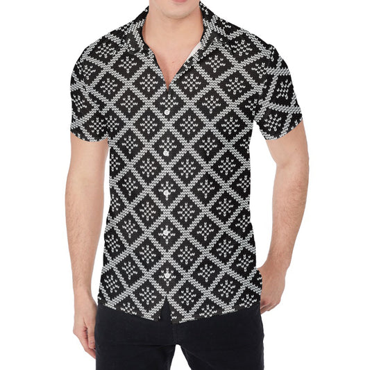 Black And White Knitted Pattern Print Men's Shirt