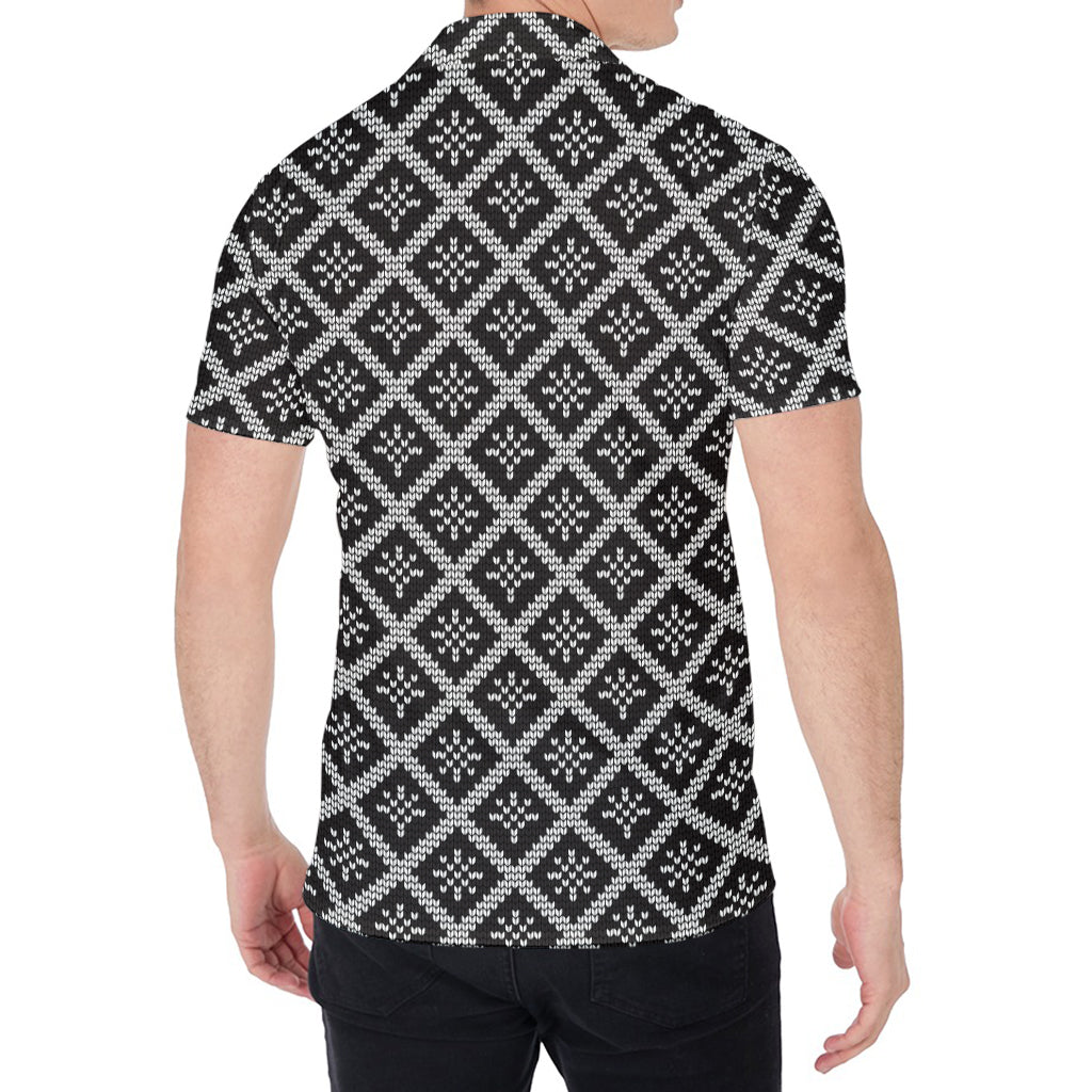 Black And White Knitted Pattern Print Men's Shirt