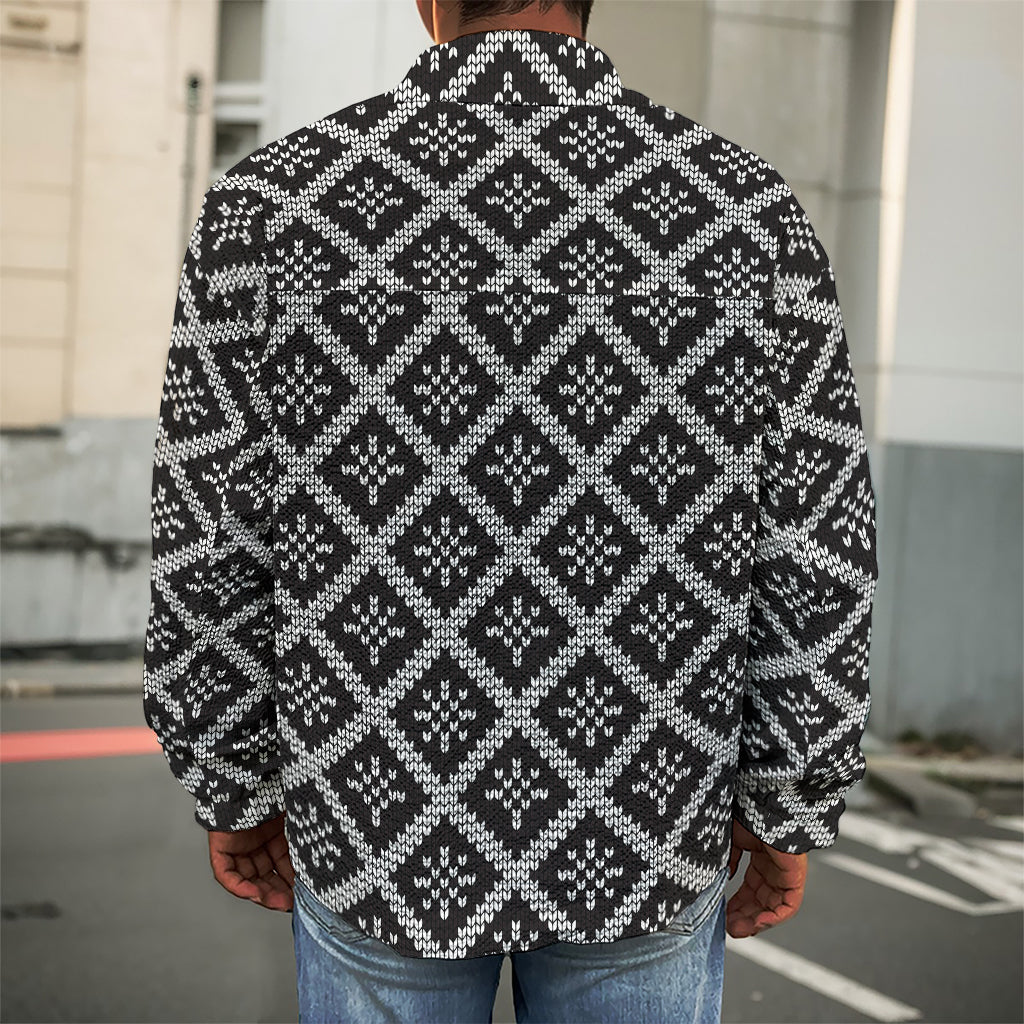Black And White Knitted Pattern Print Men's Shirt Jacket