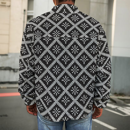 Black And White Knitted Pattern Print Men's Shirt Jacket