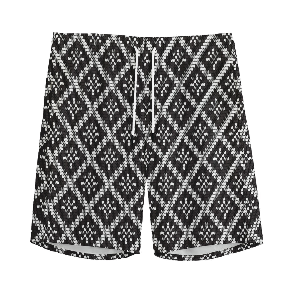 Black And White Knitted Pattern Print Men's Sports Shorts