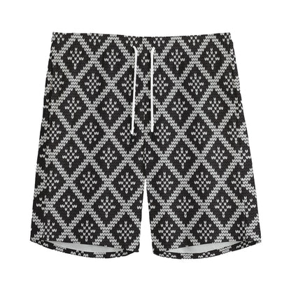 Black And White Knitted Pattern Print Men's Sports Shorts