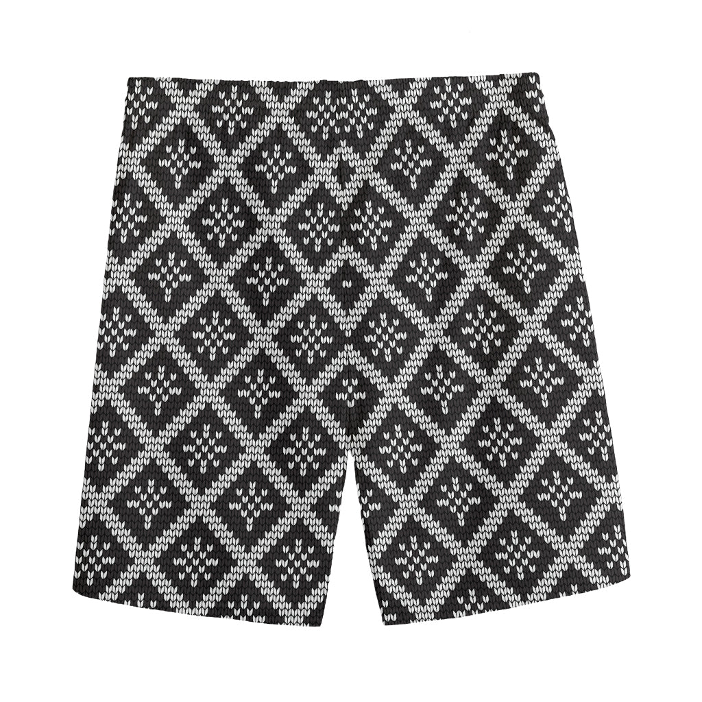 Black And White Knitted Pattern Print Men's Sports Shorts