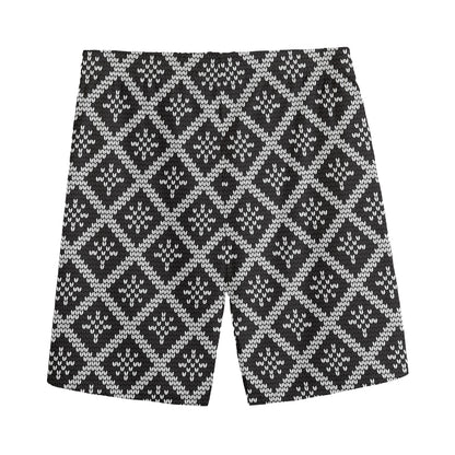 Black And White Knitted Pattern Print Men's Sports Shorts