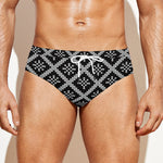Black And White Knitted Pattern Print Men's Swim Briefs
