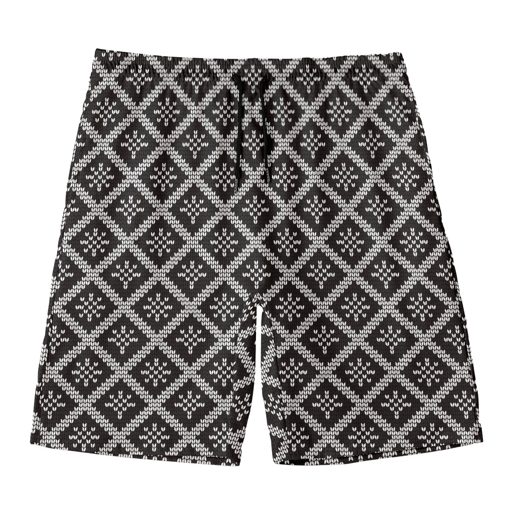 Black And White Knitted Pattern Print Men's Swim Trunks