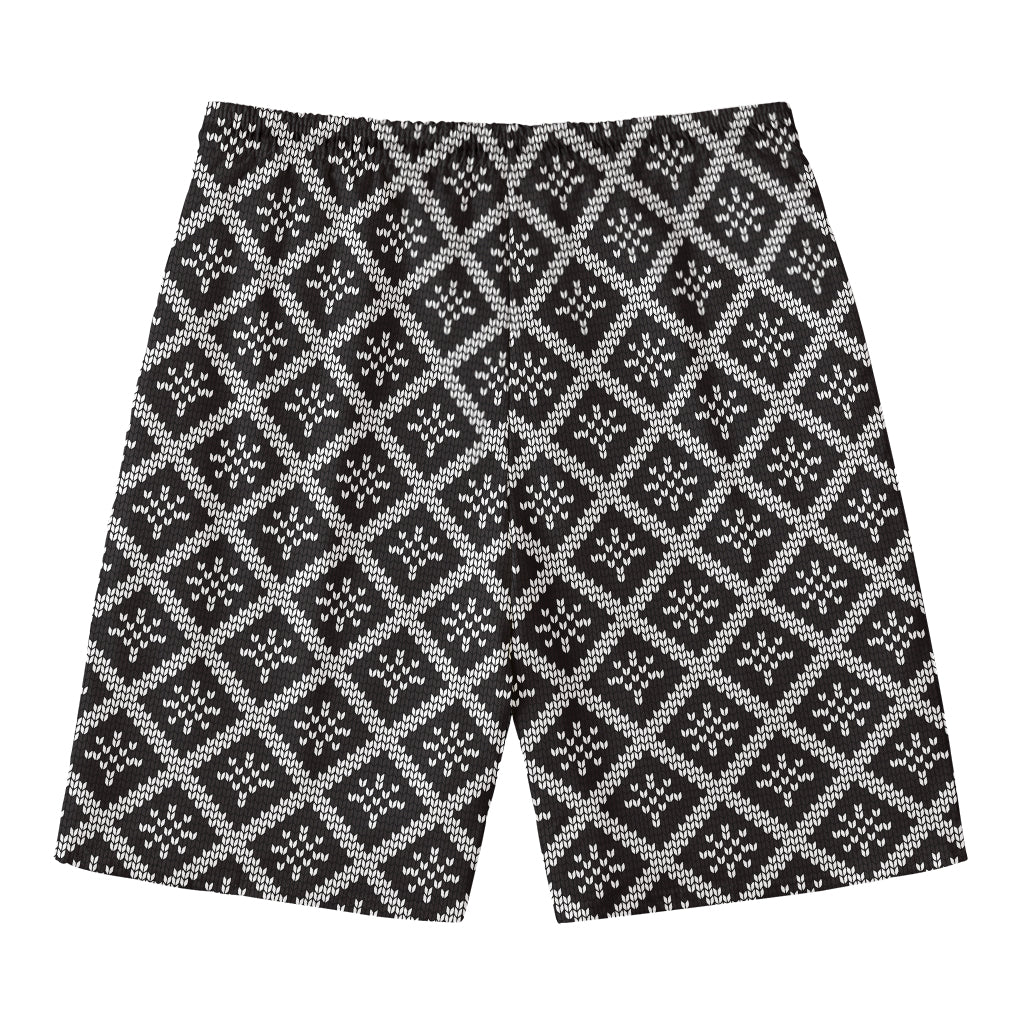 Black And White Knitted Pattern Print Men's Swim Trunks