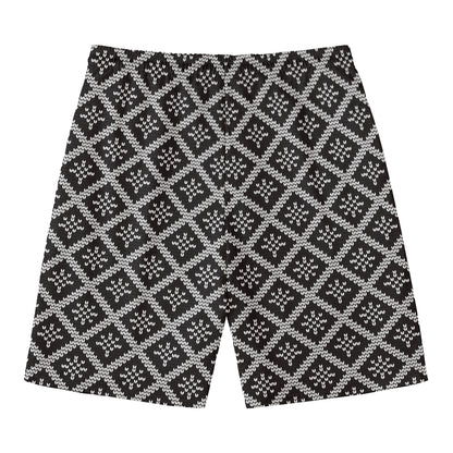 Black And White Knitted Pattern Print Men's Swim Trunks