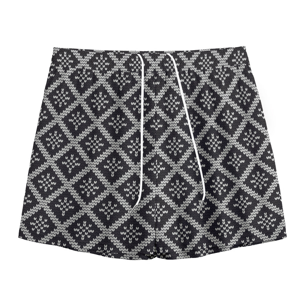 Black And White Knitted Pattern Print Mesh Shorts