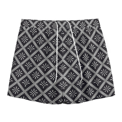 Black And White Knitted Pattern Print Mesh Shorts