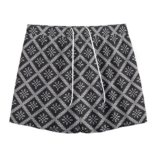 Black And White Knitted Pattern Print Mesh Shorts