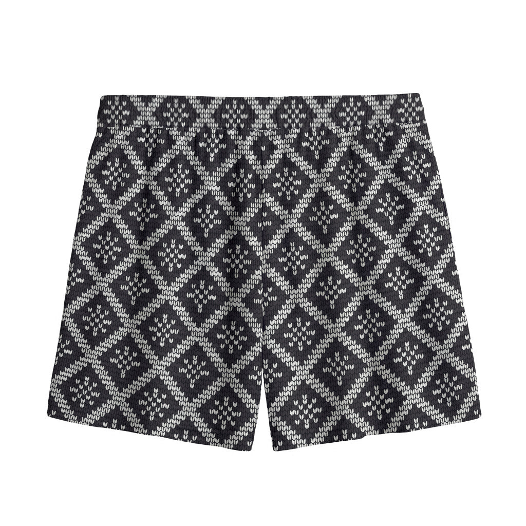 Black And White Knitted Pattern Print Mesh Shorts