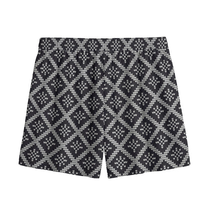 Black And White Knitted Pattern Print Mesh Shorts