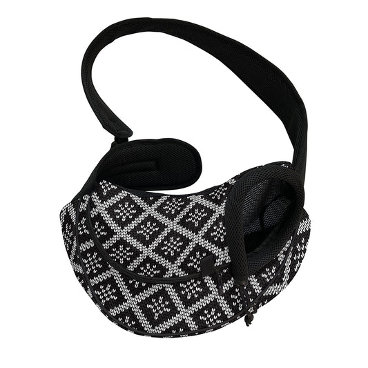 Black And White Knitted Pattern Print Pet Sling Carrier
