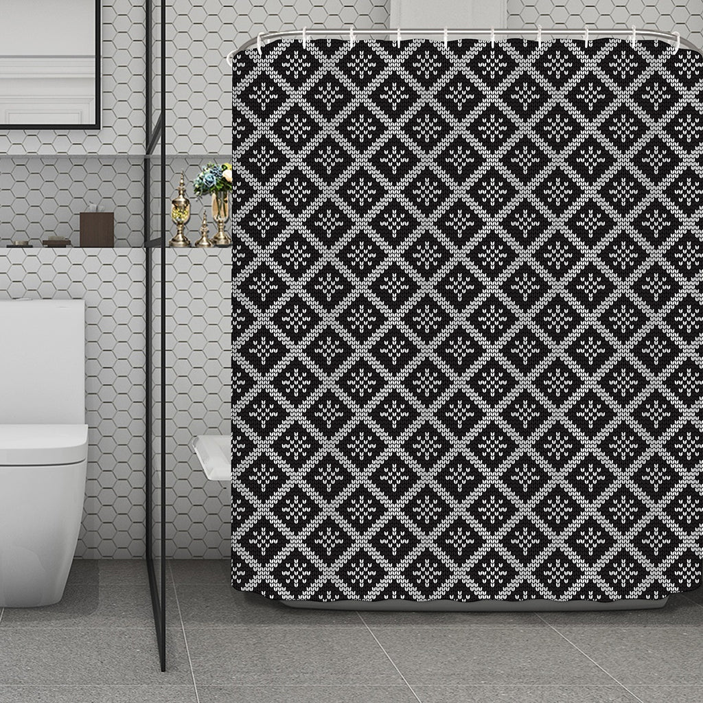 Black And White Knitted Pattern Print Polyester Shower Curtain