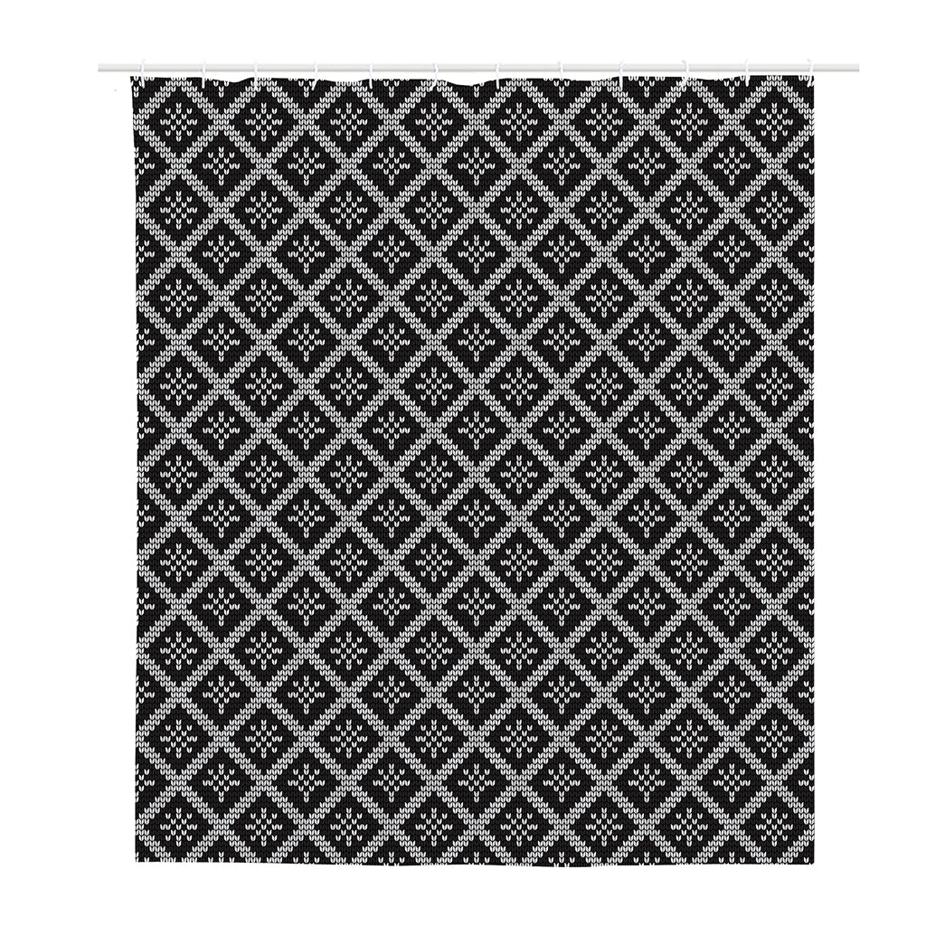Black And White Knitted Pattern Print Polyester Shower Curtain