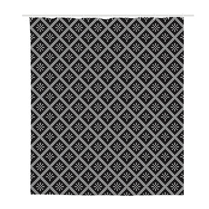 Black And White Knitted Pattern Print Polyester Shower Curtain