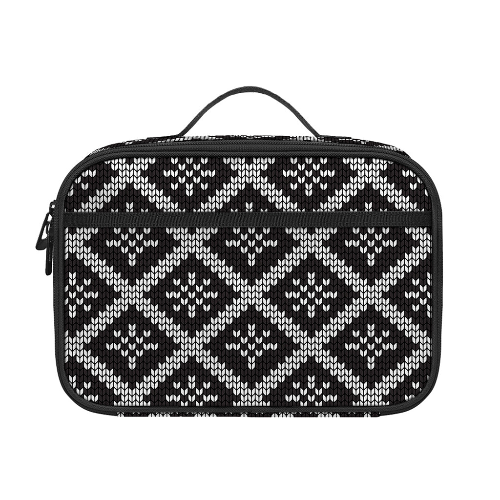 Black And White Knitted Pattern Print Portable Lunch Bag