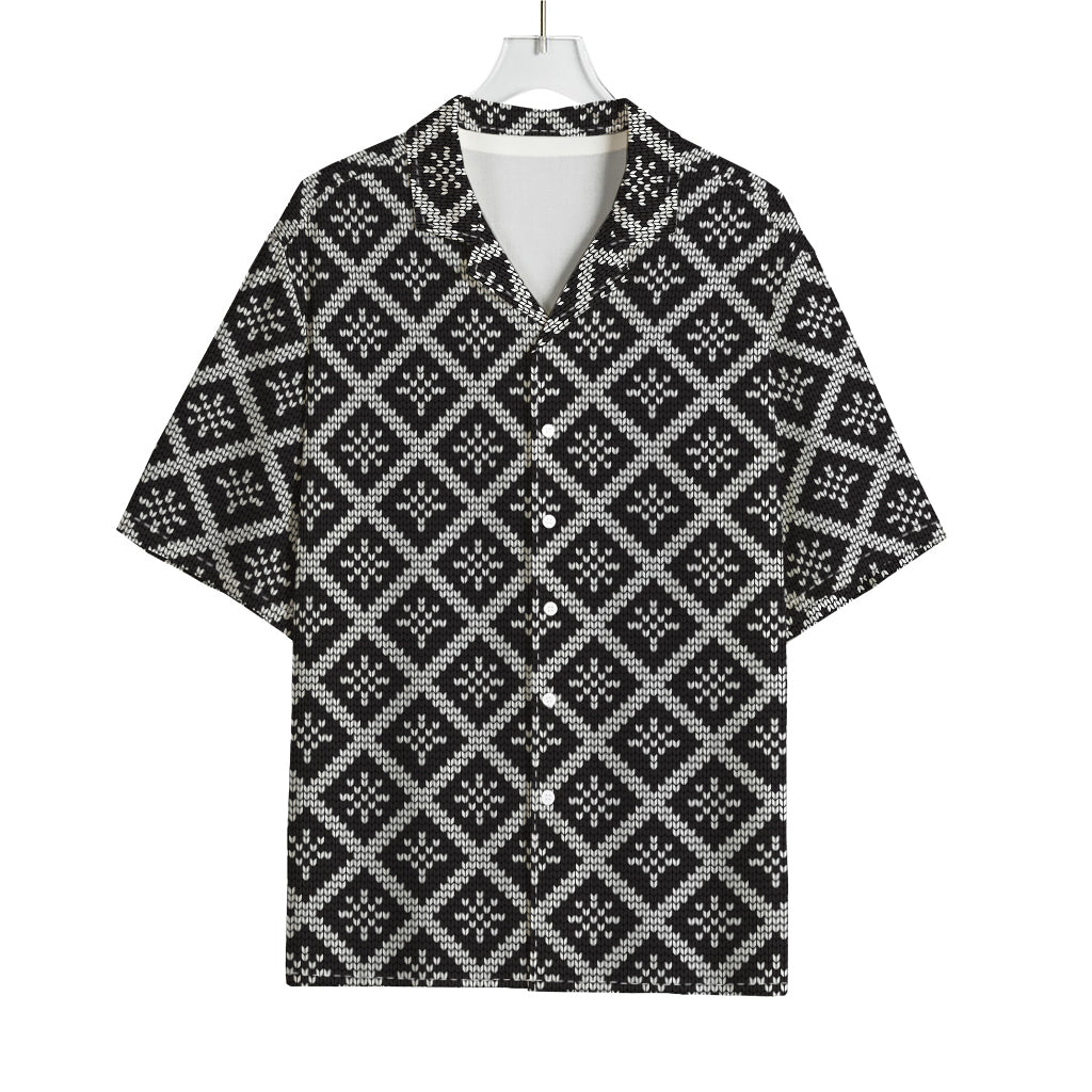 Black And White Knitted Pattern Print Rayon Hawaiian Shirt