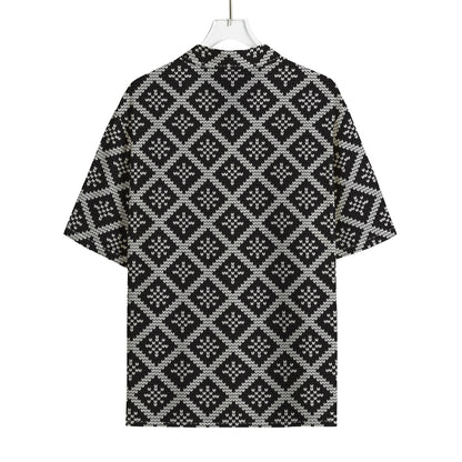 Black And White Knitted Pattern Print Rayon Hawaiian Shirt