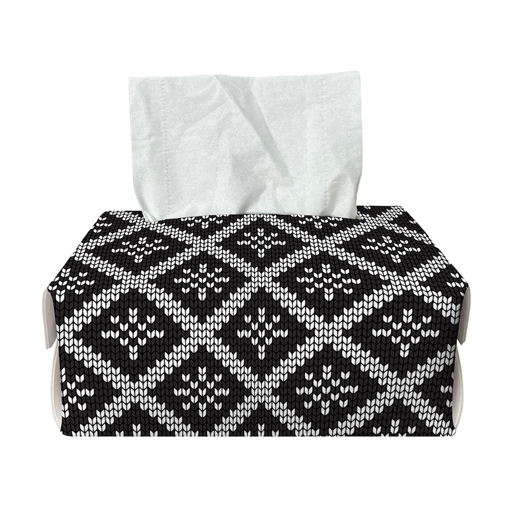 Black And White Knitted Pattern Print Rectangle Tissue Box Cover
