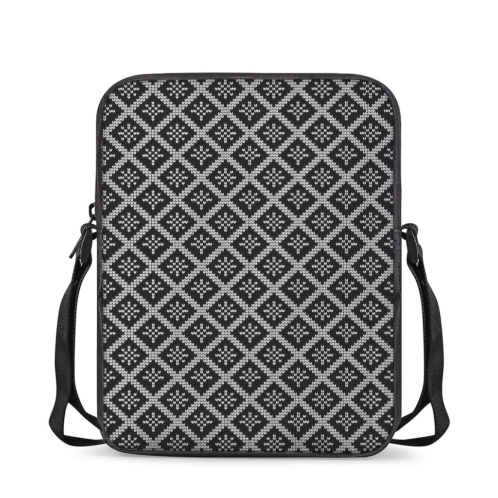 Black And White Knitted Pattern Print Rectangular Crossbody Bag