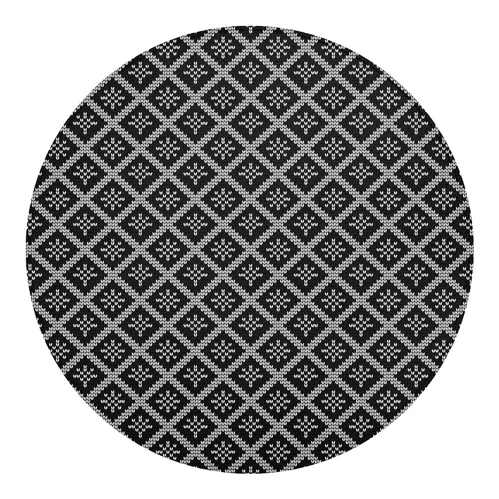 Black And White Knitted Pattern Print Round Blanket