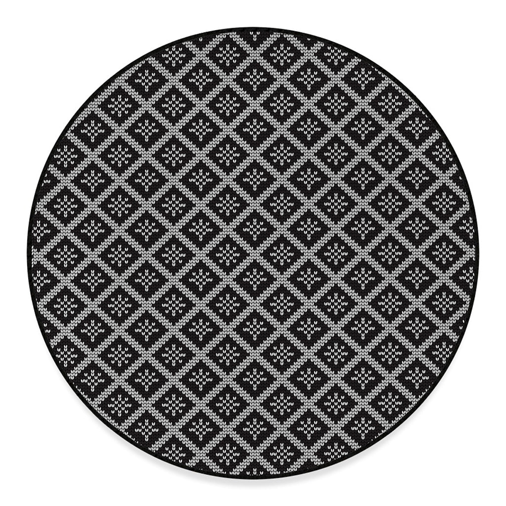Black And White Knitted Pattern Print Round Floor Mat