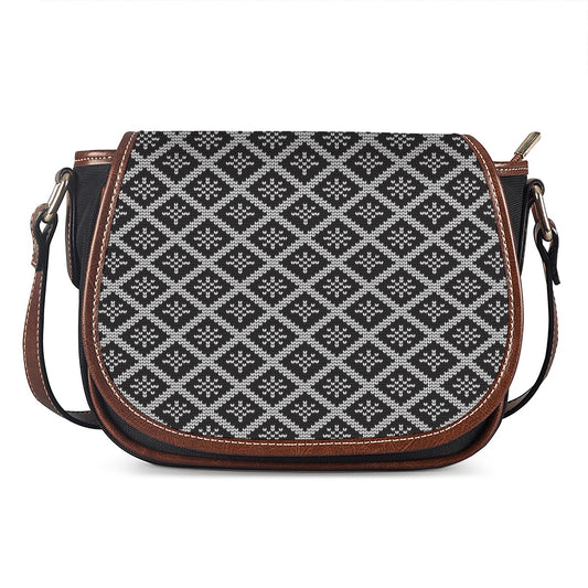 Black And White Knitted Pattern Print Saddle Bag