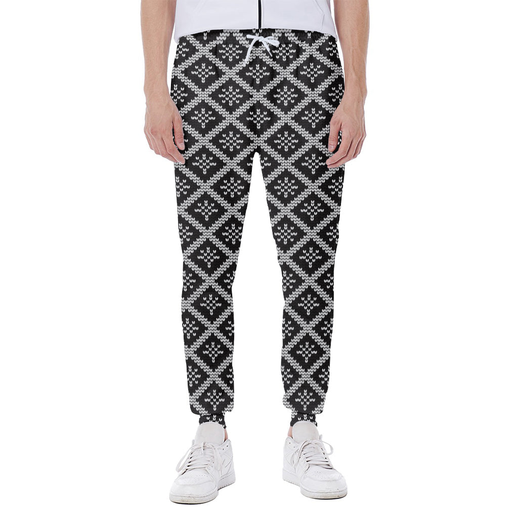 Black And White Knitted Pattern Print Scuba Joggers