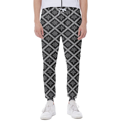 Black And White Knitted Pattern Print Scuba Joggers