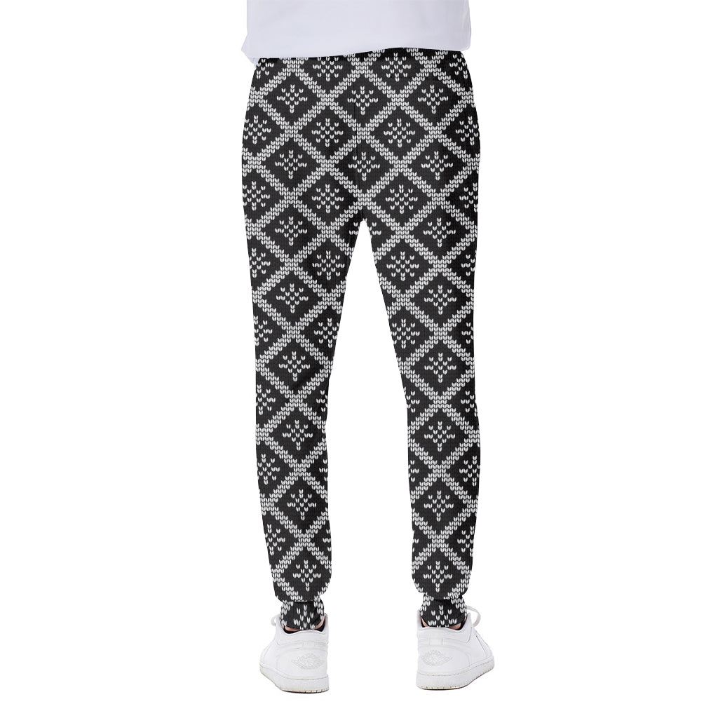 Black And White Knitted Pattern Print Scuba Joggers